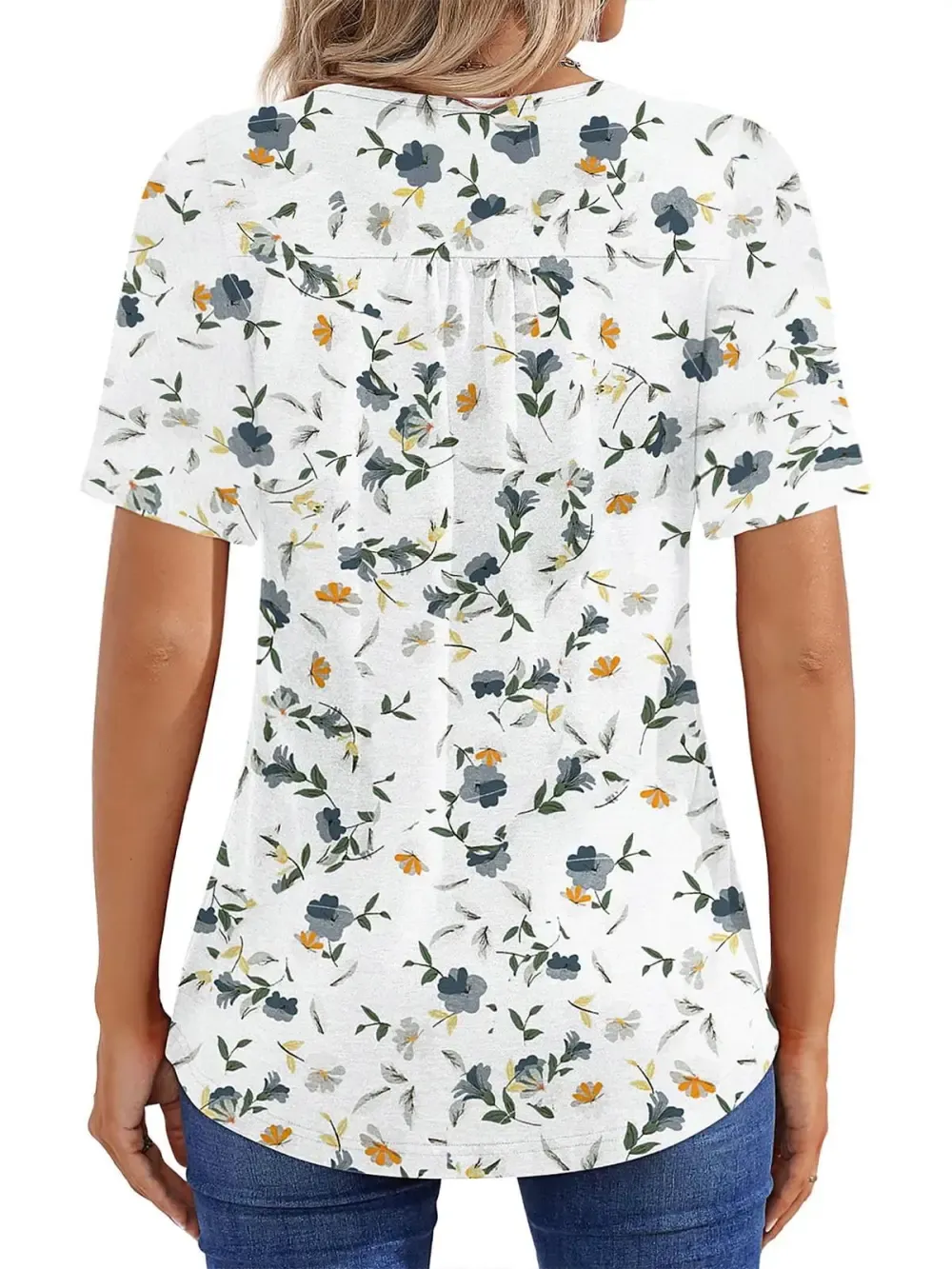 📣Women Summer Pleated Short Sleeve Tunic Blouses Tops