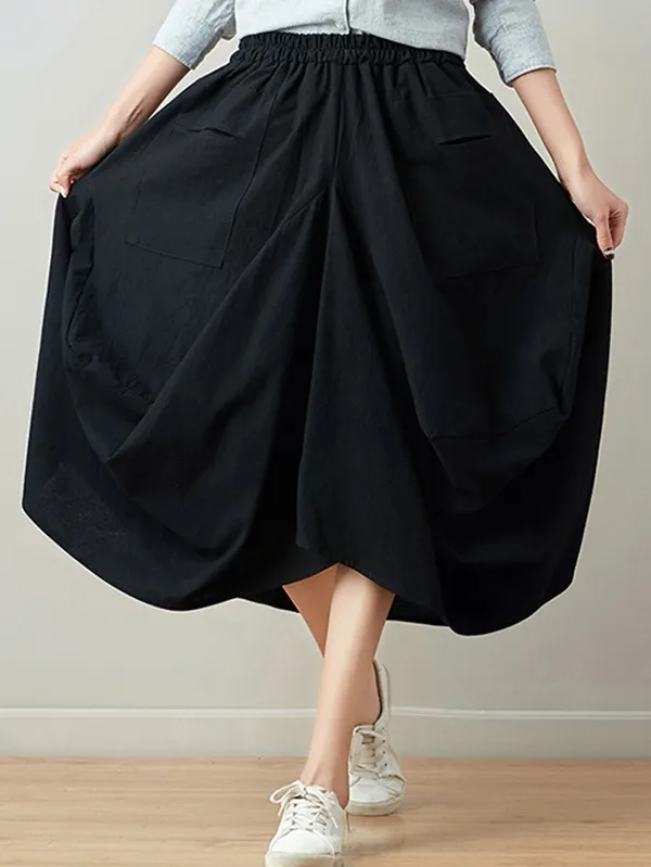 Artistic Retro Ramie Cotton 6 Colors Loose Irregular Elasticity Skirt