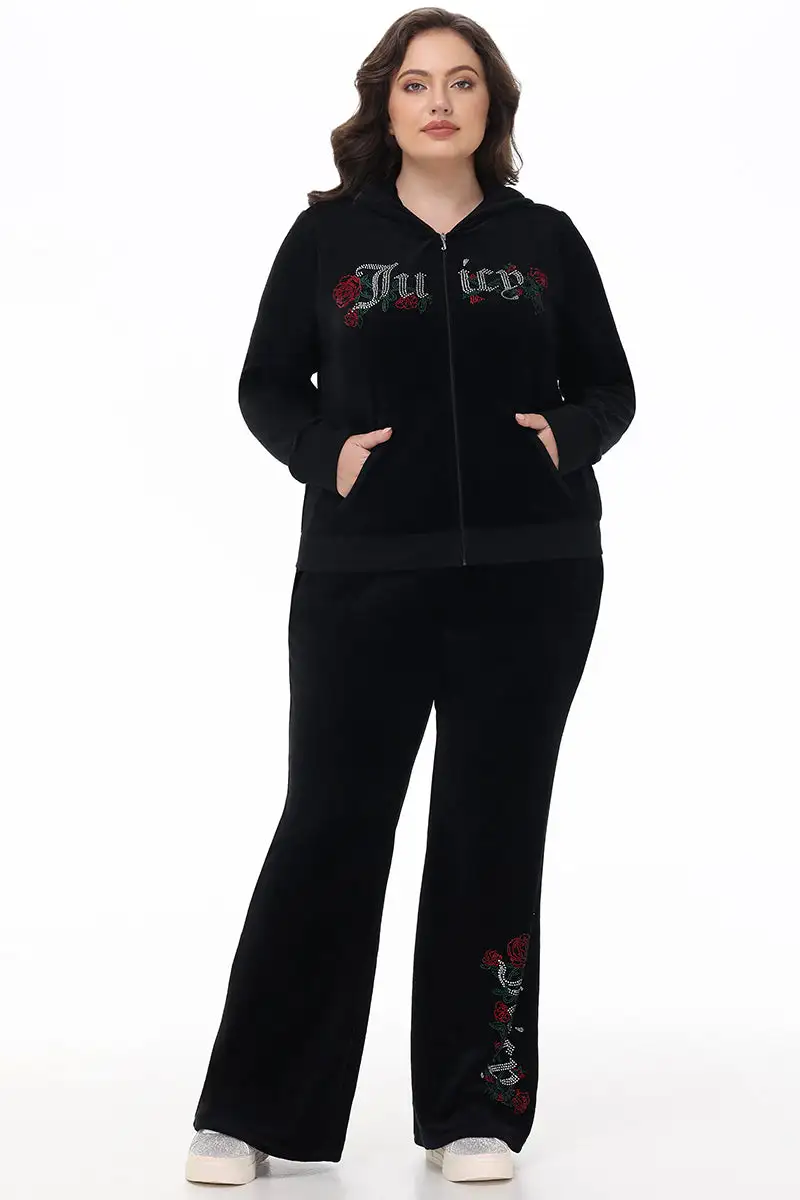 Plus-Size Juicy Roses Bling Cotton Velour Hoodie