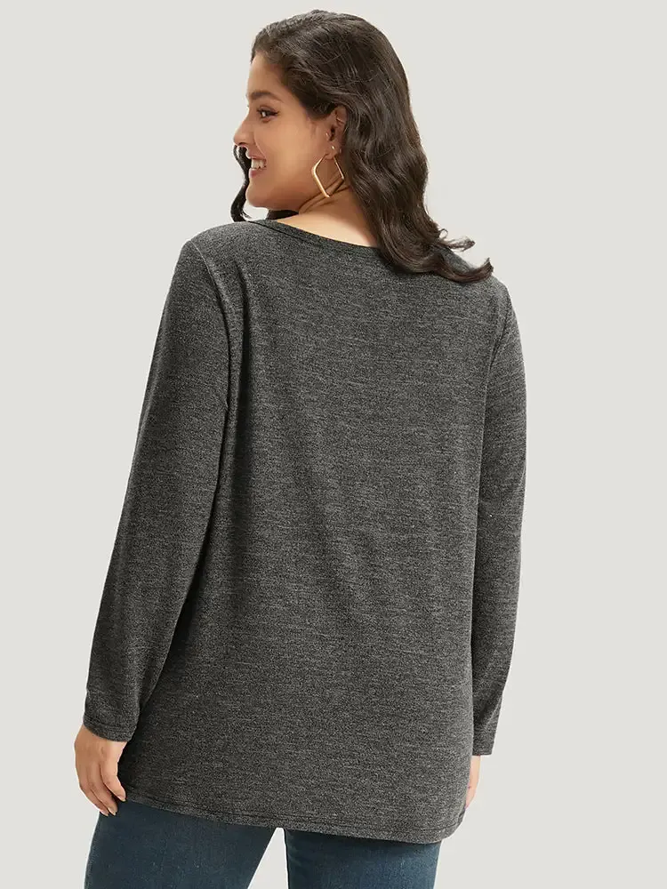 Heather Button Up Long Sleeve T-Shirt
