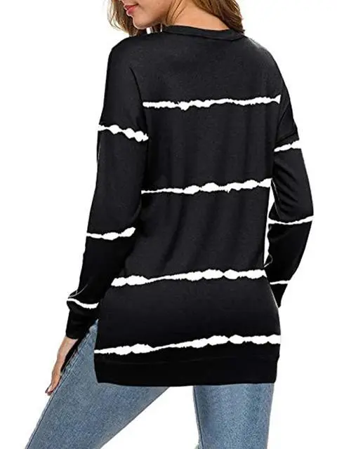 Tie-dye Stripes Print Long Sleeve Tops
