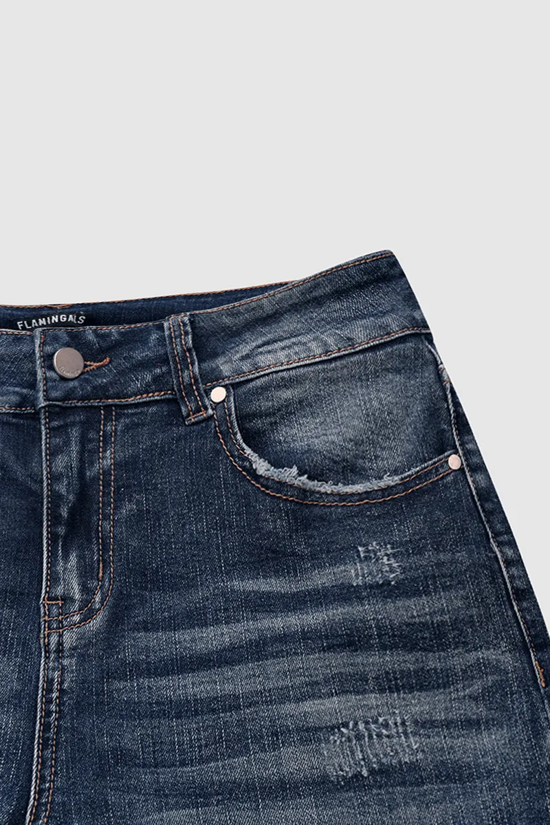 Ripped Slant Pocket Flare Jeans