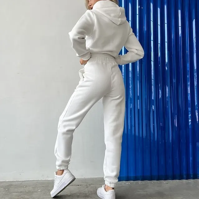 Women's Tracksuit Sweatsuit Pocket 2 Piece Solid Colored Hoodie and Pants Outfit Set Clothing Suit Fall Black White Jogging Training Exercise Thermal Warm Soft Moisture Wicking Long Sleeve Sport