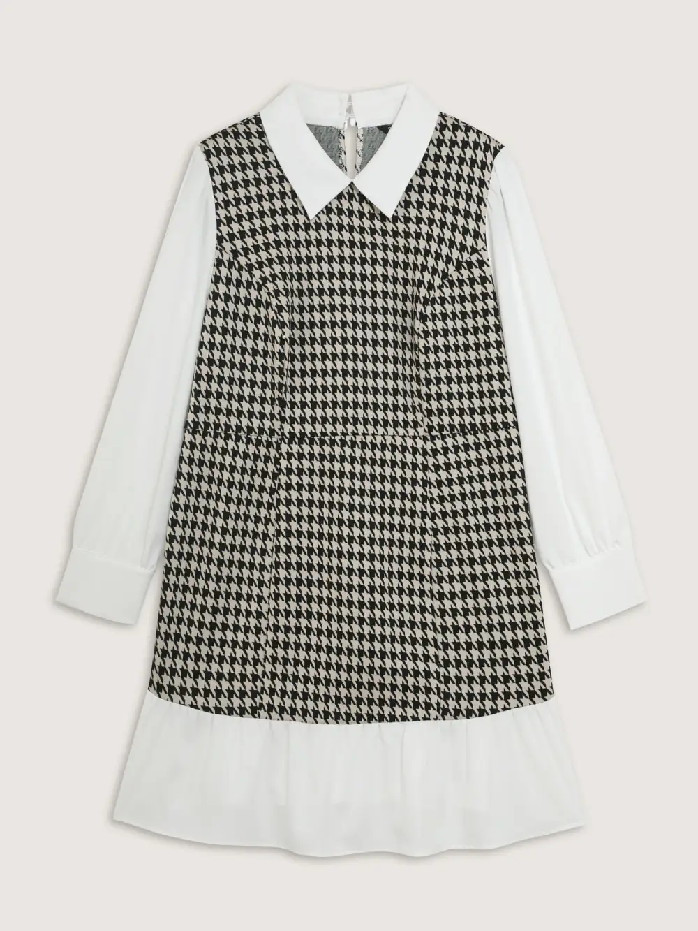 Houndstooth Layered Ruffled Knee Dress