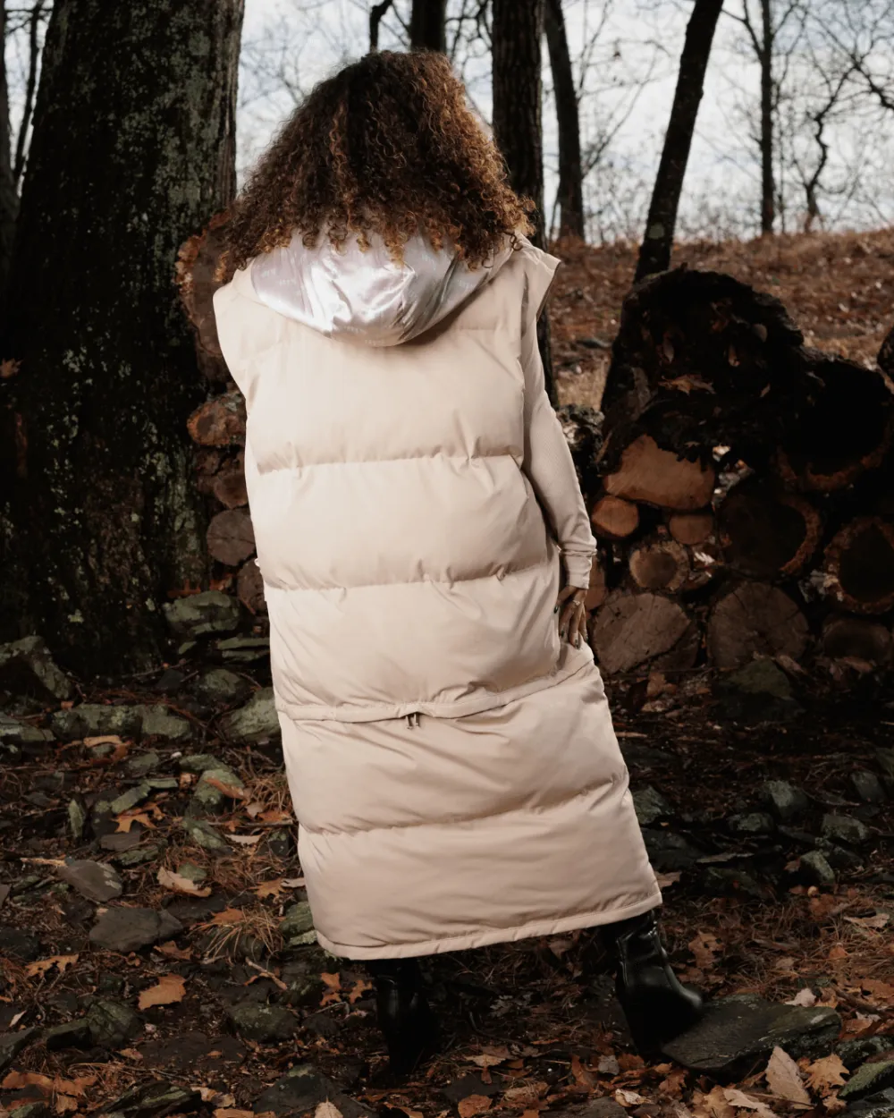 Tan Sesame Long Utility Puffer