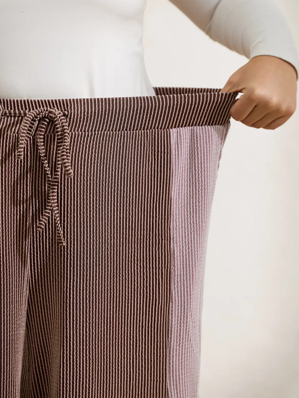 Colorblock Waist Drawstring Wide-Leg Pants