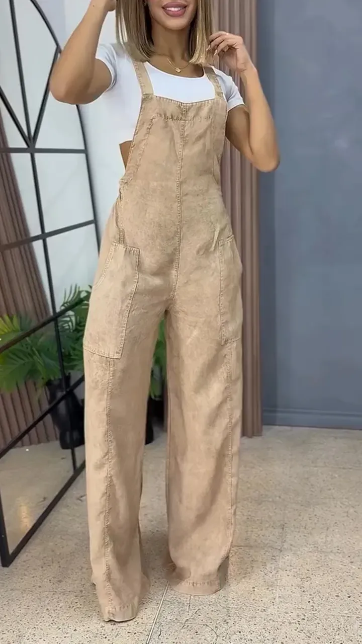 Women's Double Pocket Wide Leg Casual Overalls