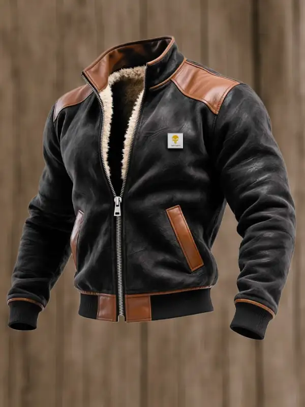 Men's Vintage Suede Splicing Warm Multi-Pocket Outdoor Jacket