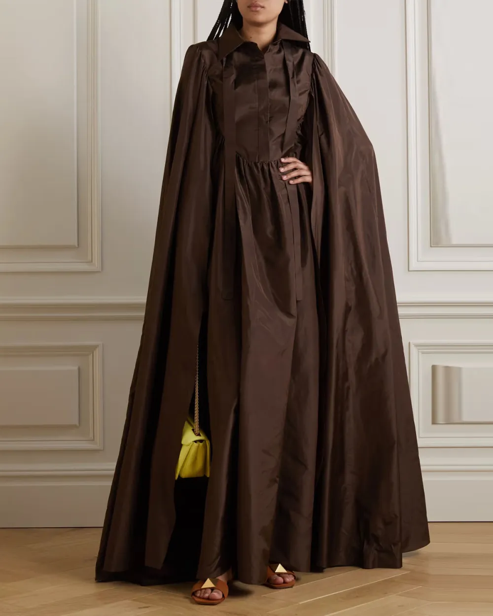 Cape-effect silk-satin gown