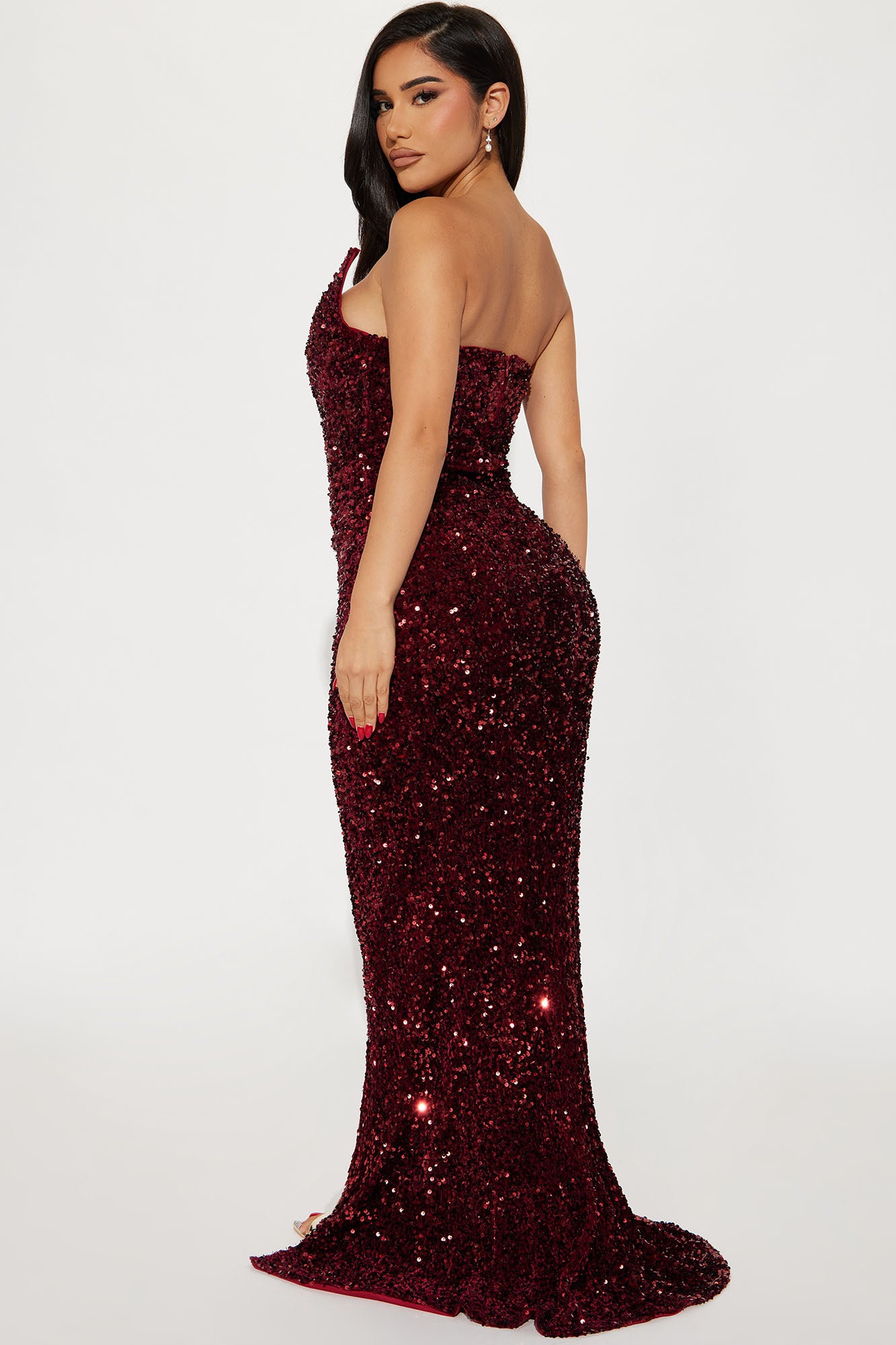 Glamour Sequin Gown - Burgundy