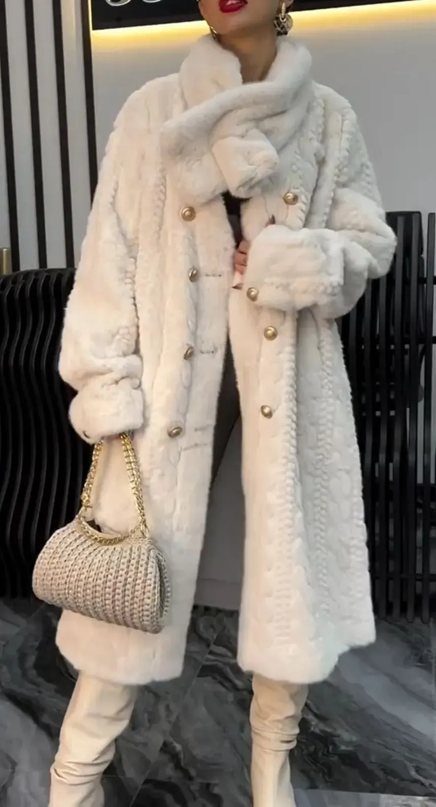 Luxurious White Faux Fur Coat