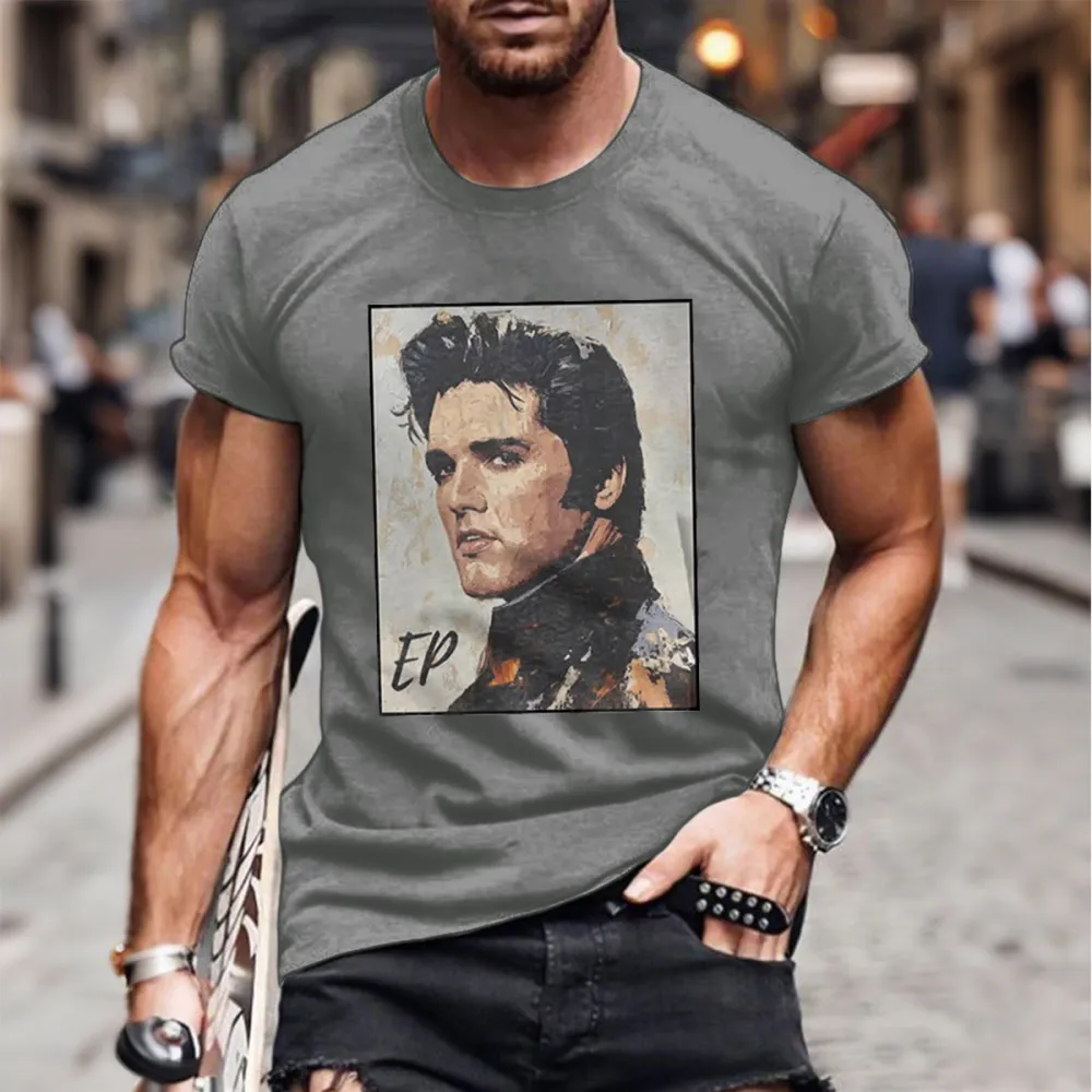 Men's Figure Print Short Sleeve Round Neck Cotton T-Shirt