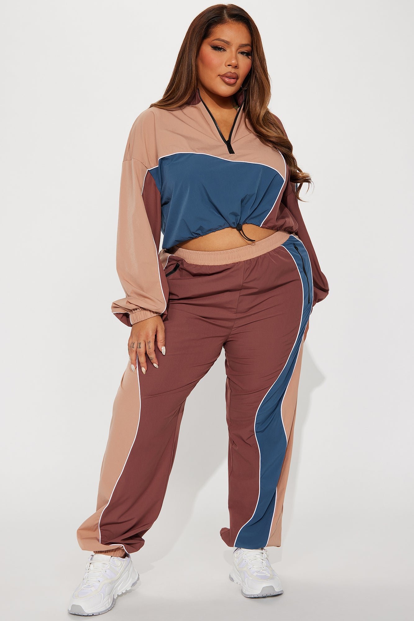 Andrea Windbreaker Jogger Set - Brown/combo