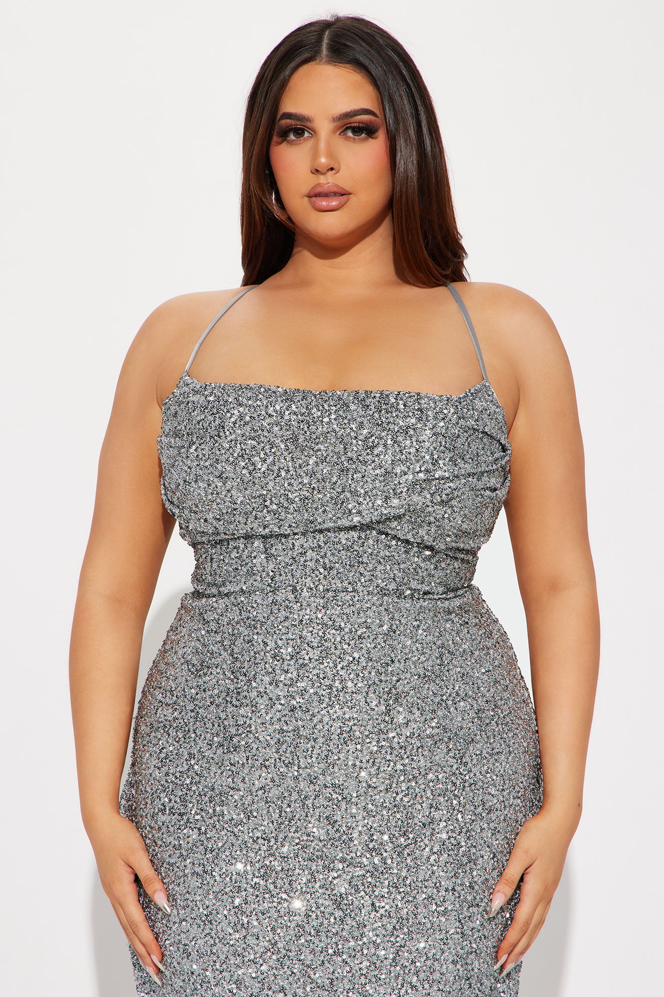 Charlotte Sequin Midi Dress - Silver