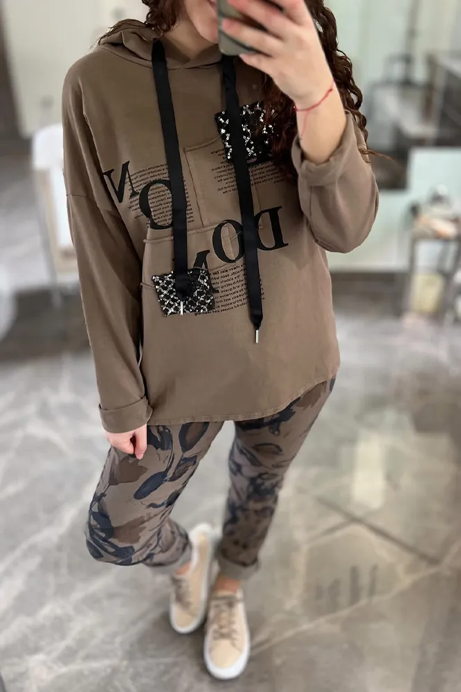 Women's letter patterned hoodie and pants two-piece suit