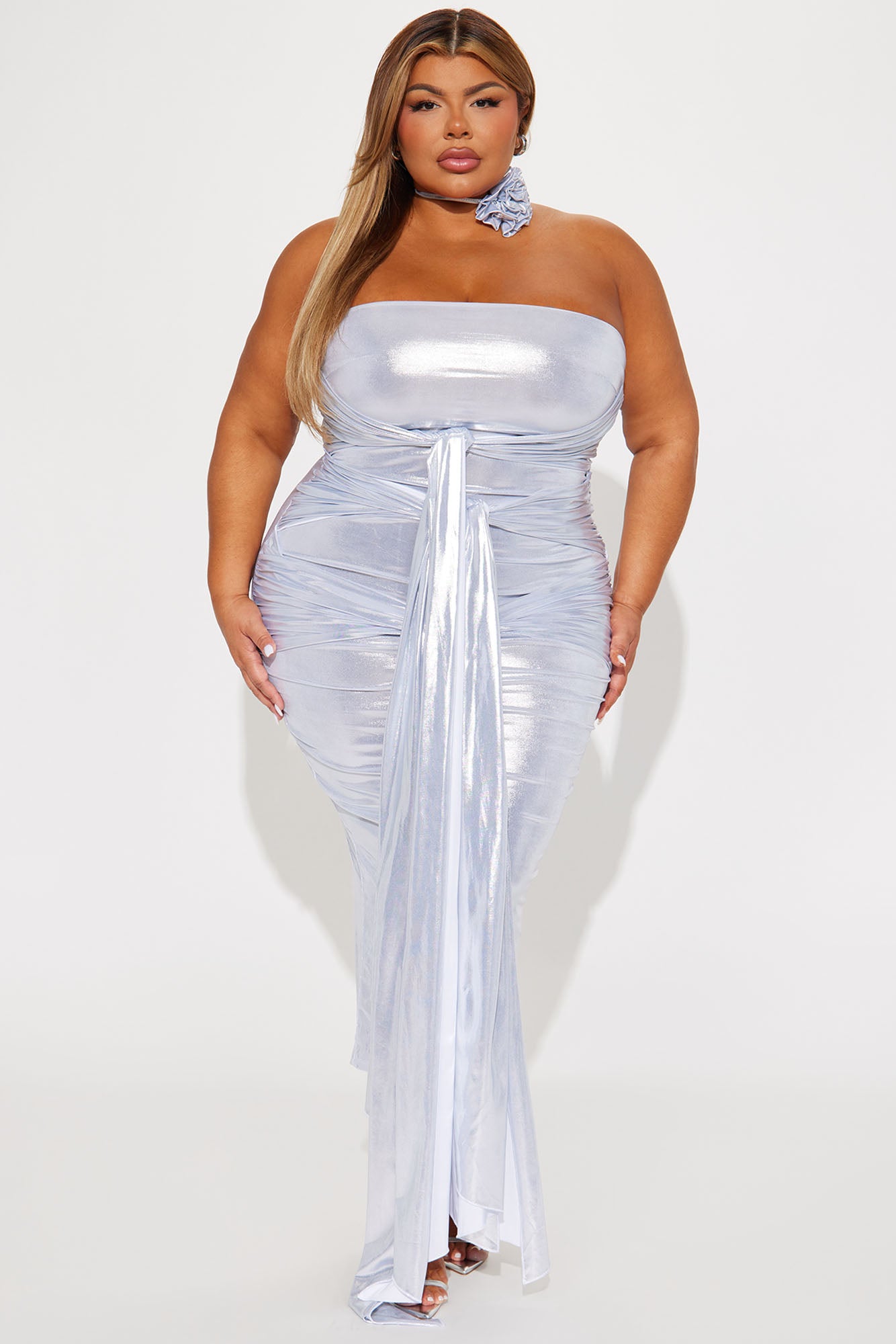 Feelin Knotty Draped Maxi Dress - Silver