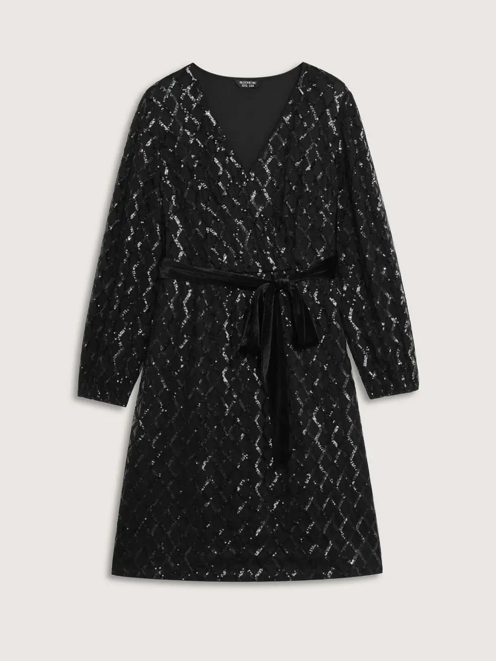 Sheer Sequin Belted Stretchy Waist Midi Dress