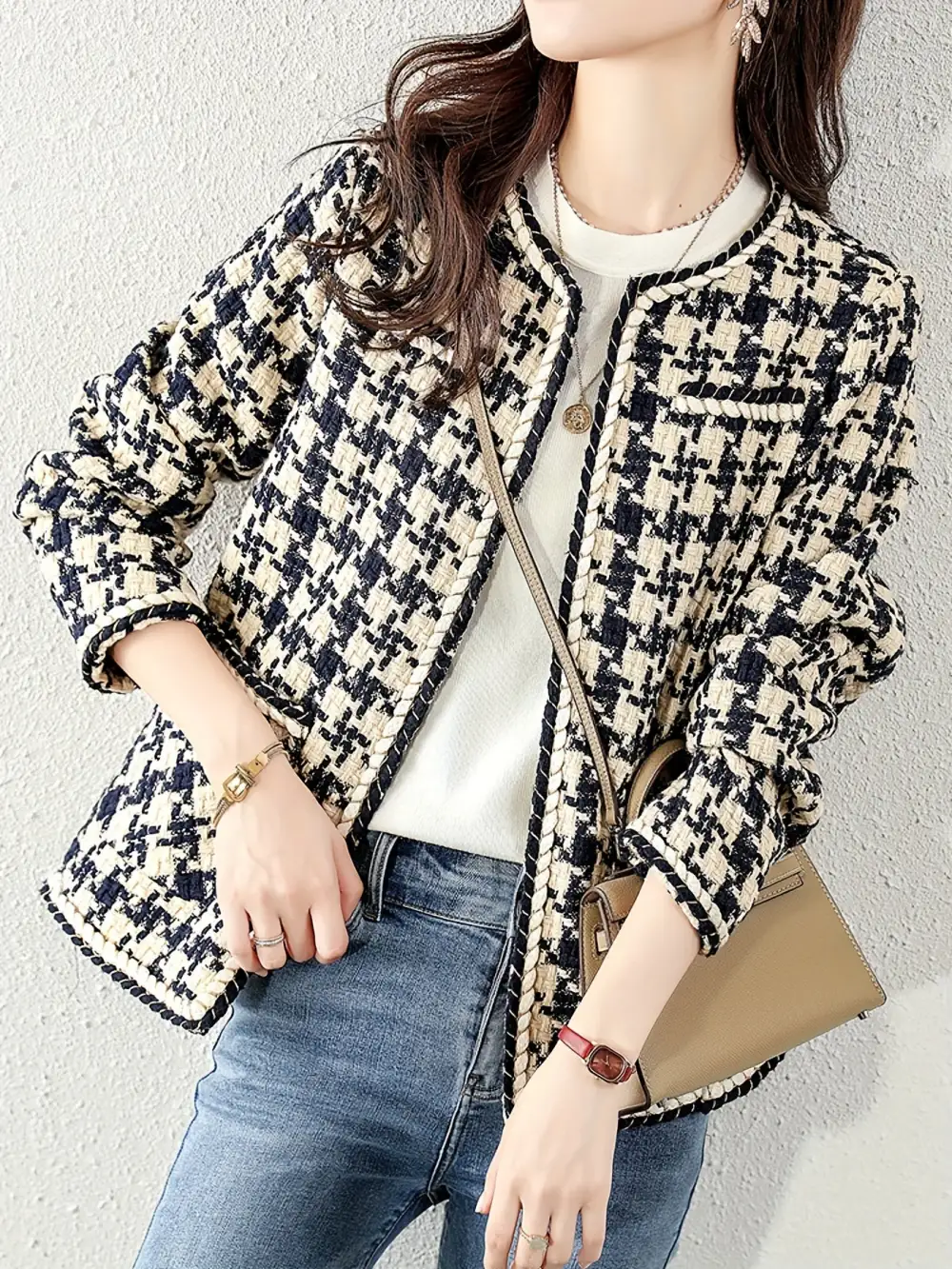 Print Open Front Coat Chic Fall Winter Womens Fashion