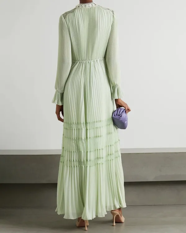 Pleated lace panel dress