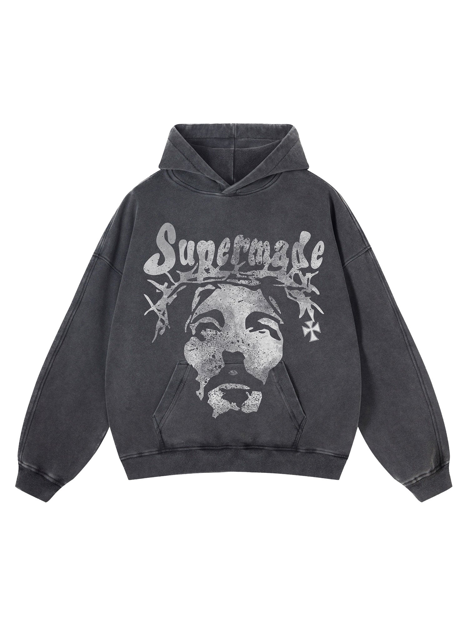 Heavy Duty Washed Jesus Graphic Hoodie - 1973