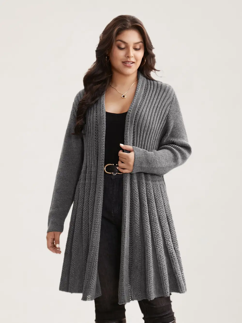 Plain Textured Kimono Collar Cardigan