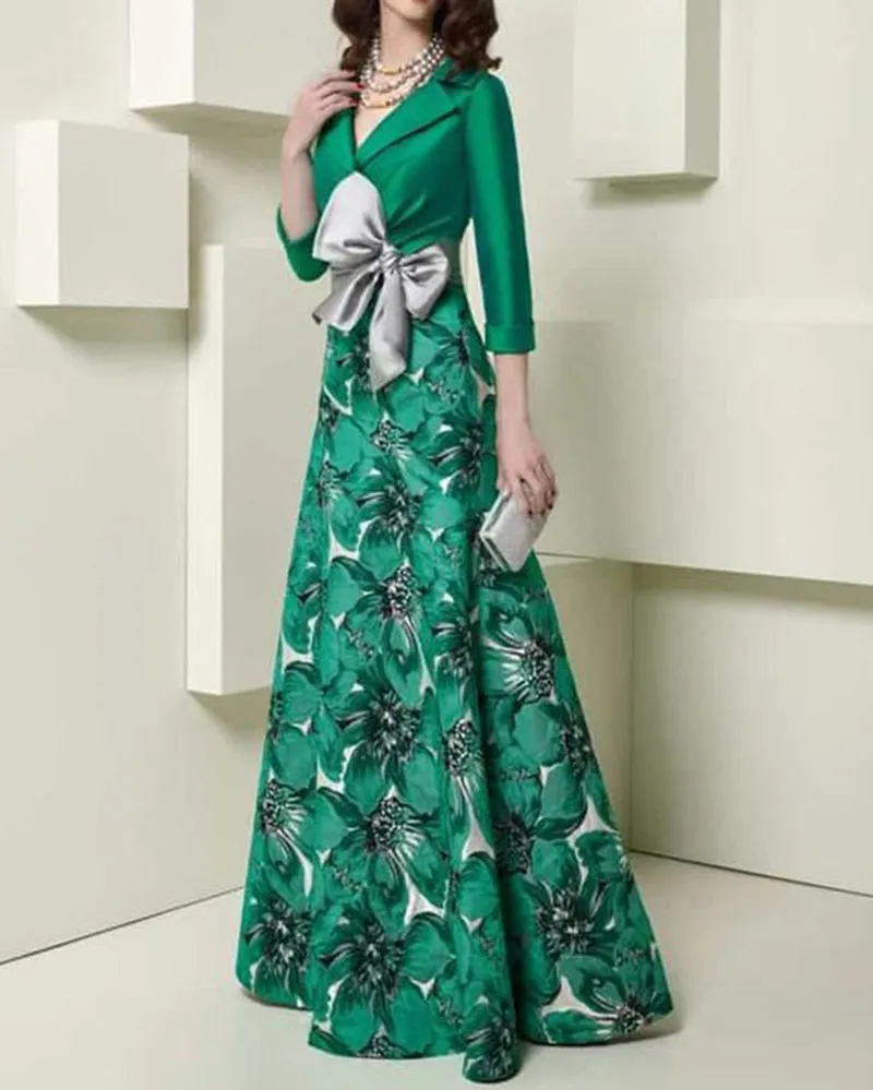 Shawl Collar Print Elegant Dress