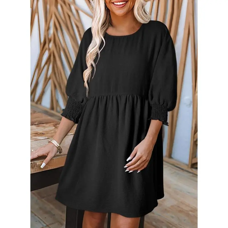 Chic Black Summer Tunic Dress for Women – Flowy Mini Shift with Short Sleeves, Perfect for Casual Dates & Beach Days