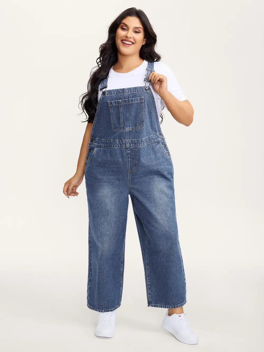 Cotton Relaxed-Fit Side Button Overall Denim Jumpsuit
