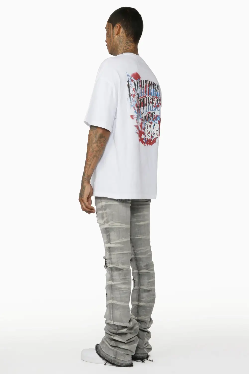 Sniper Light Grey Super Stacked Flare Jean