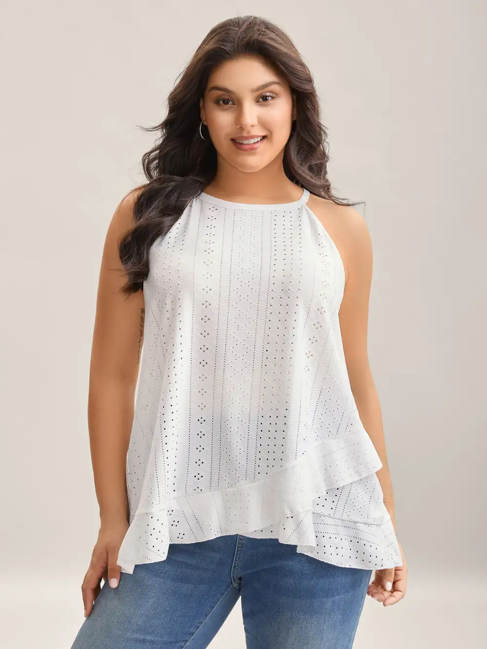 Textured Knit Overlap Hem Tank Top