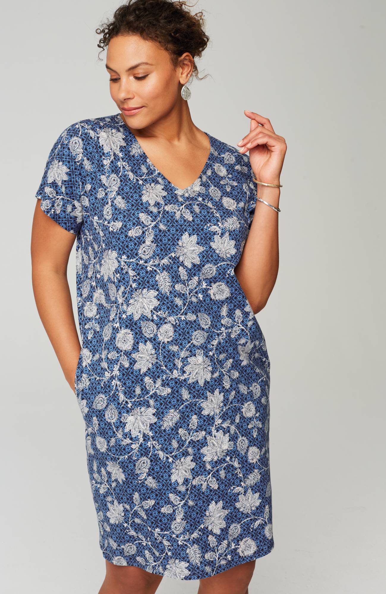 pure jill soft-v-neck t-shirt dress