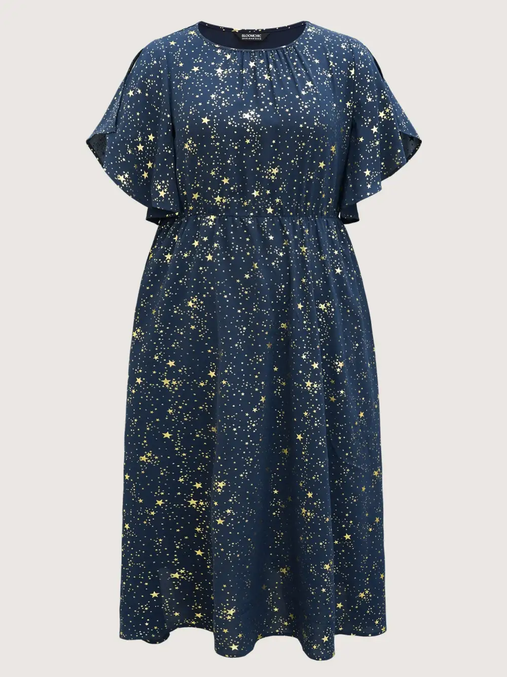 Glitter Star Split Sleeve Midi Dress