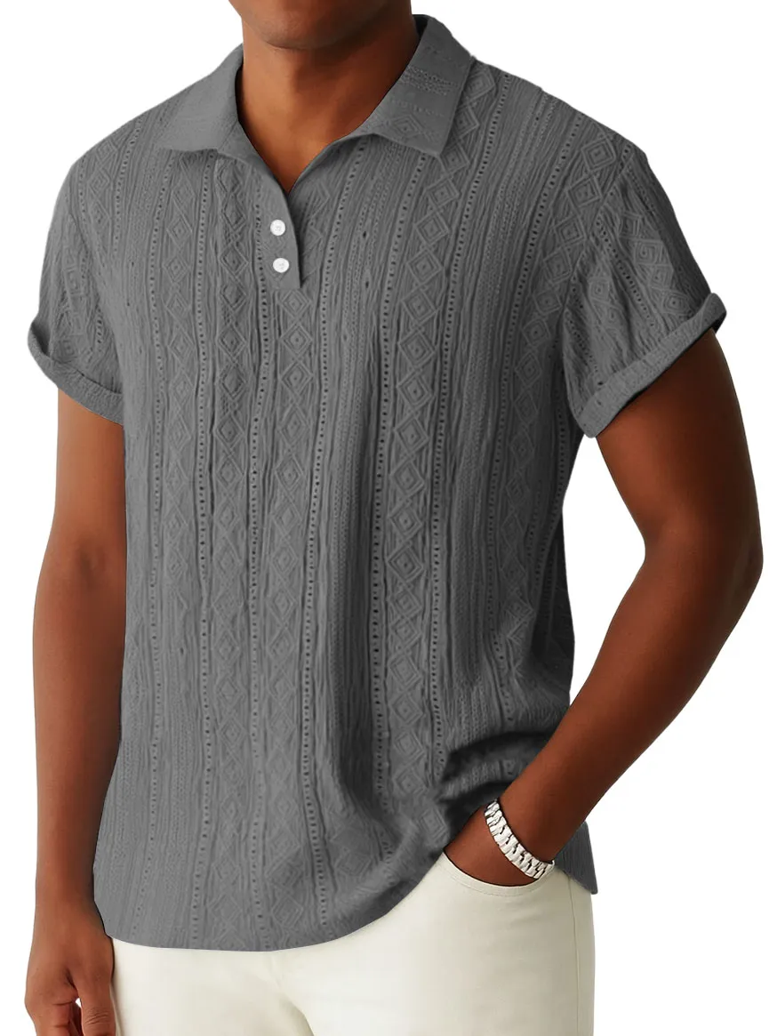 Men's Daily Jacquard Textured Striped Casual Comfortable Polo Tops