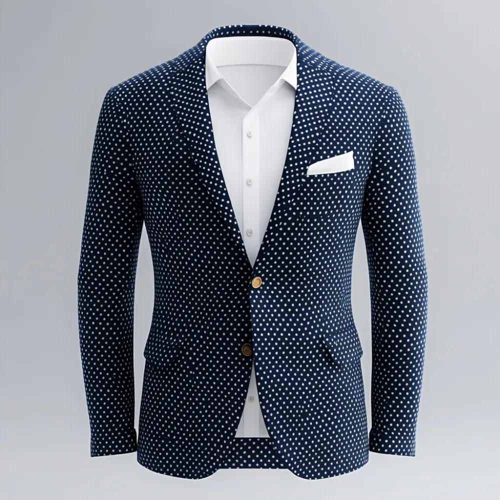 Men's Polka Dot Lapel Collar Two Button Chest Pocket Long Sleeve Blazer