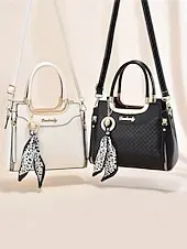 Women's Green Quilted Handbag with Gold Handle, Leopard Print Scarf Accent, and Crossbody Strap for Casual and Office Use