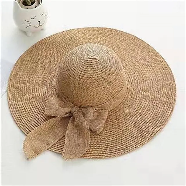 Ladies Summer Ribbon Hats Elegant Straw Hats For Women Beach Seaside Vacation Foldable Sun Hat Sun Floppy Visor