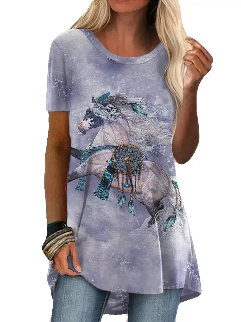 Women's Floral Printed Short Sleeve Scoop Neck Tops