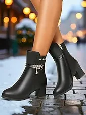 Women's Brown Warm Faux Fur Lined Ankle Boots with Heel, Stylish and Comfortable for Winter and Casual Wear.