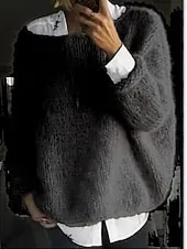 Women's Sweater Casual Soft Pure Color Ribbed Crew Neck Knitted Long Sleeve Regular Tops Knit Outdoor Daily Weekend Black Pink Fall Winter