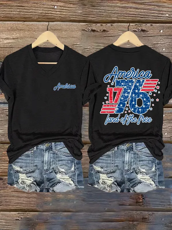 Women's America 1776 Land Of The Free Print Short Sleeve Round Neck Cotton T-Shirt