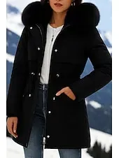 Women's Winter Coat Sherpa Jacket Comfortable Breathable Pocket Fashion Casual Plain Vacation Street Casual Daily Wear Zipper Long Hooded Regular Fit Long Sleeve Outerwear Black Red Blue Spring Fall