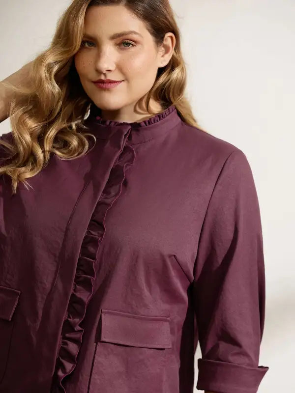 Ruffled Edge Cropped Hem Pocket Jacket