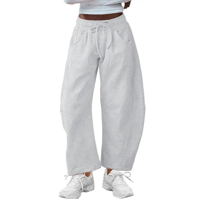 Women's Cotton Barrel-Leg Sweatpants (Drawstring Waist, Pockets)