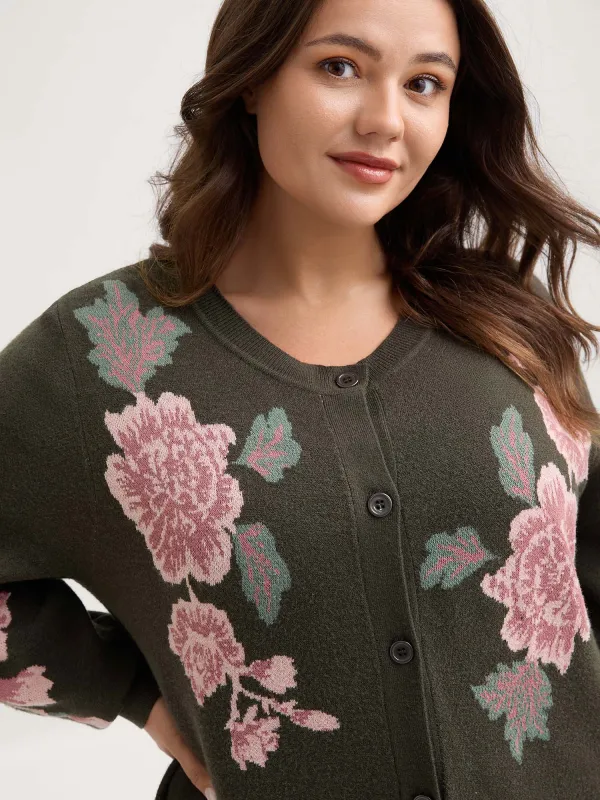 Supersoft Floral Print Button-Down Knit Cardigan