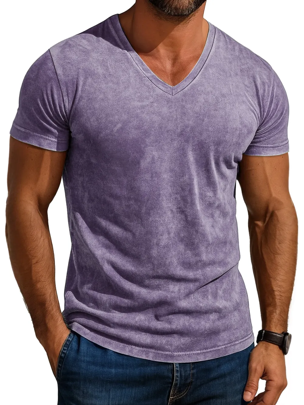 Men's Daily Retro V-neck Casual Simple Short-sleeved T-shirt