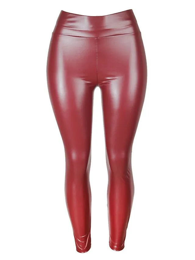 Women's Basic Essential Chic & Modern Pants Leggings Ankle-Length Pants Club Stretchy Solid Colored PU Artificial Leather High Waist Skinny Wine Red Black Dark Green color Dark Blue S M L XL XXL