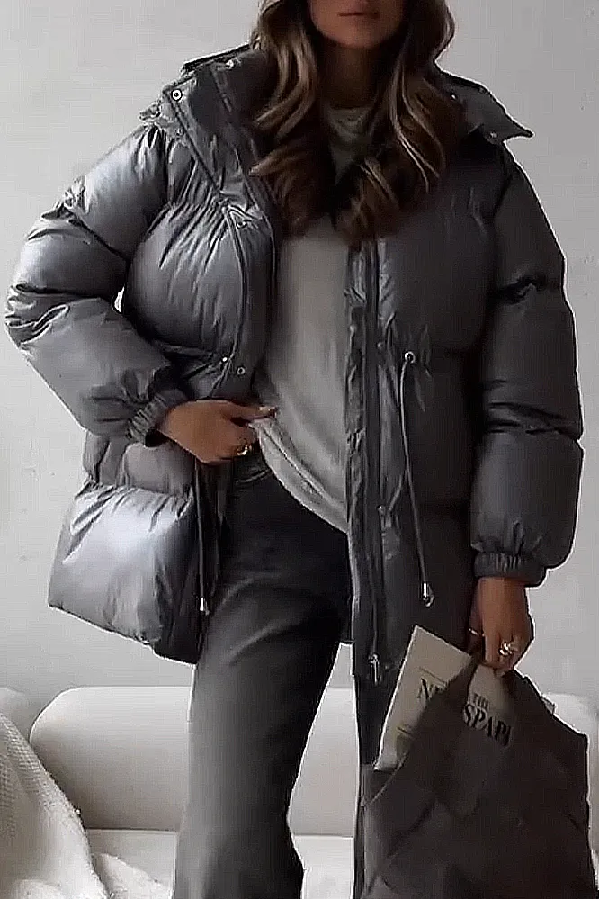 Women's Fashion Solid Color Zipper Down Jacket