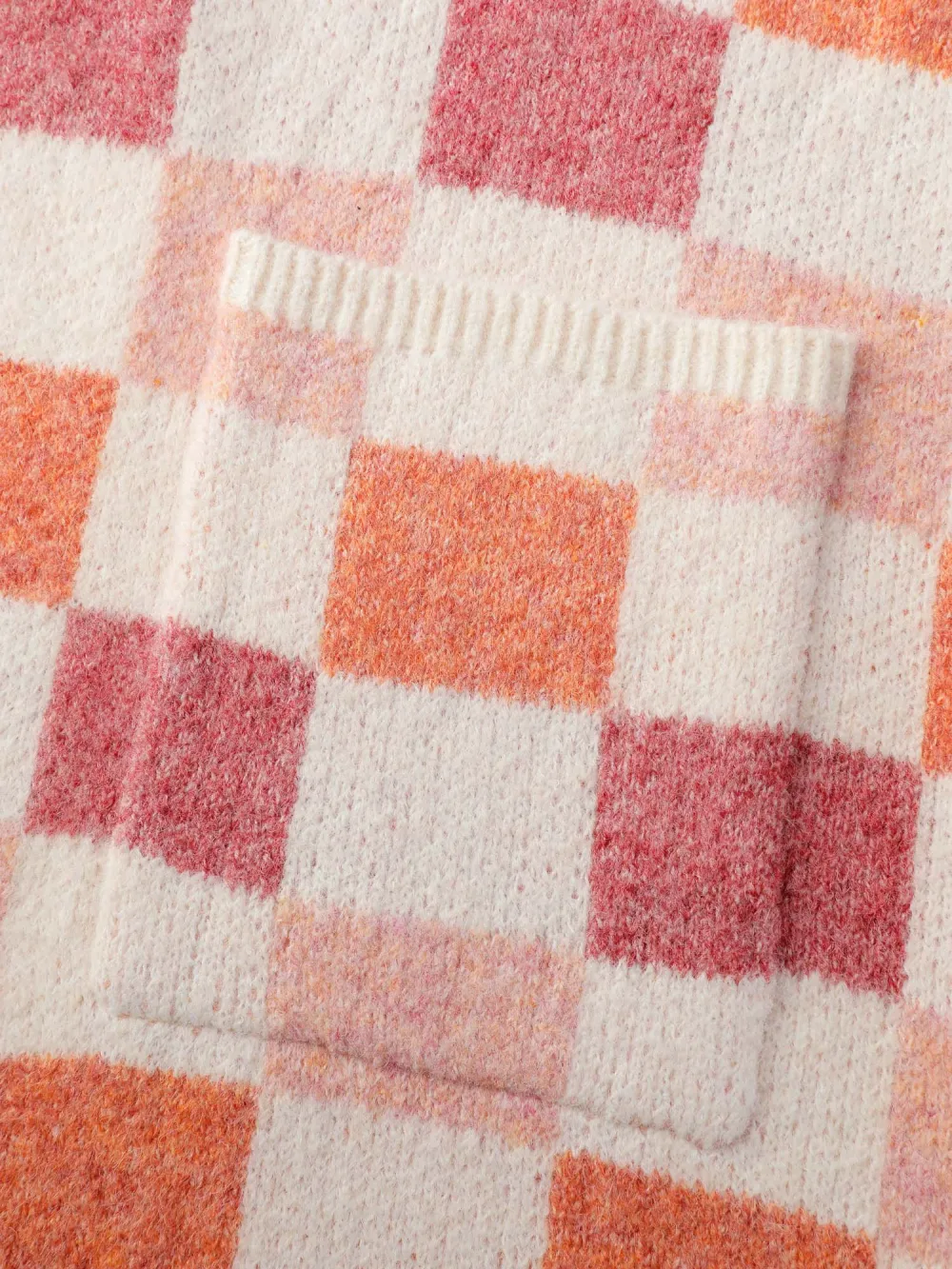 Checkered Color Contrast Open-Front Cardigan