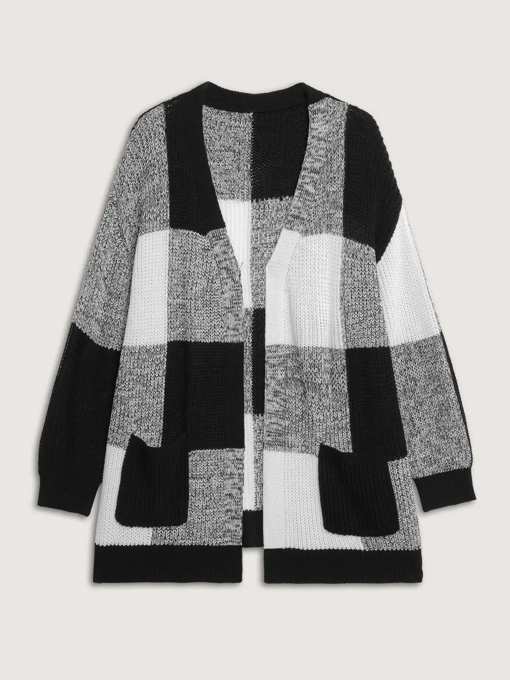 Checkered Heather Textured Open-Front Cardigan