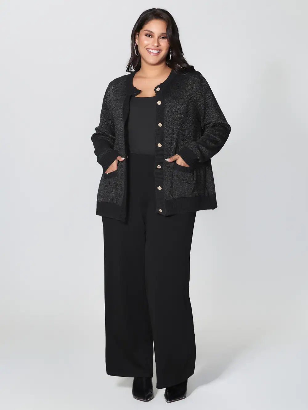 Patch Pockets Textured Button Knit Cardigan